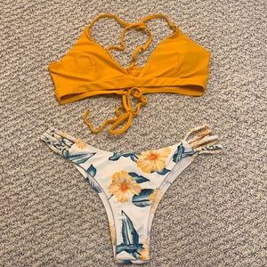 Orange and white floral bikini
